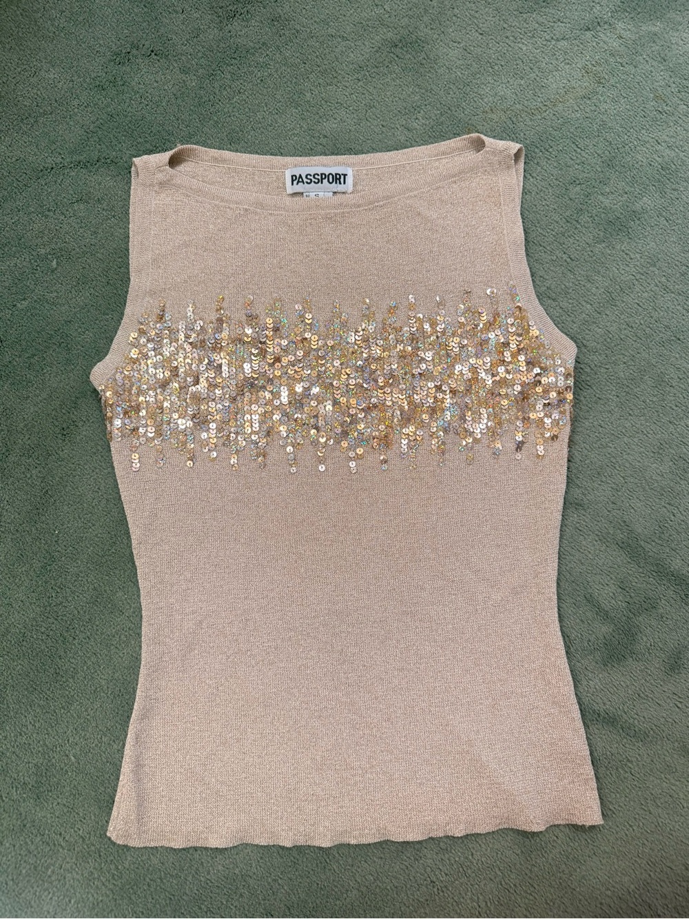 Passport Beige Sequin-Embellished Sleeveless Tank